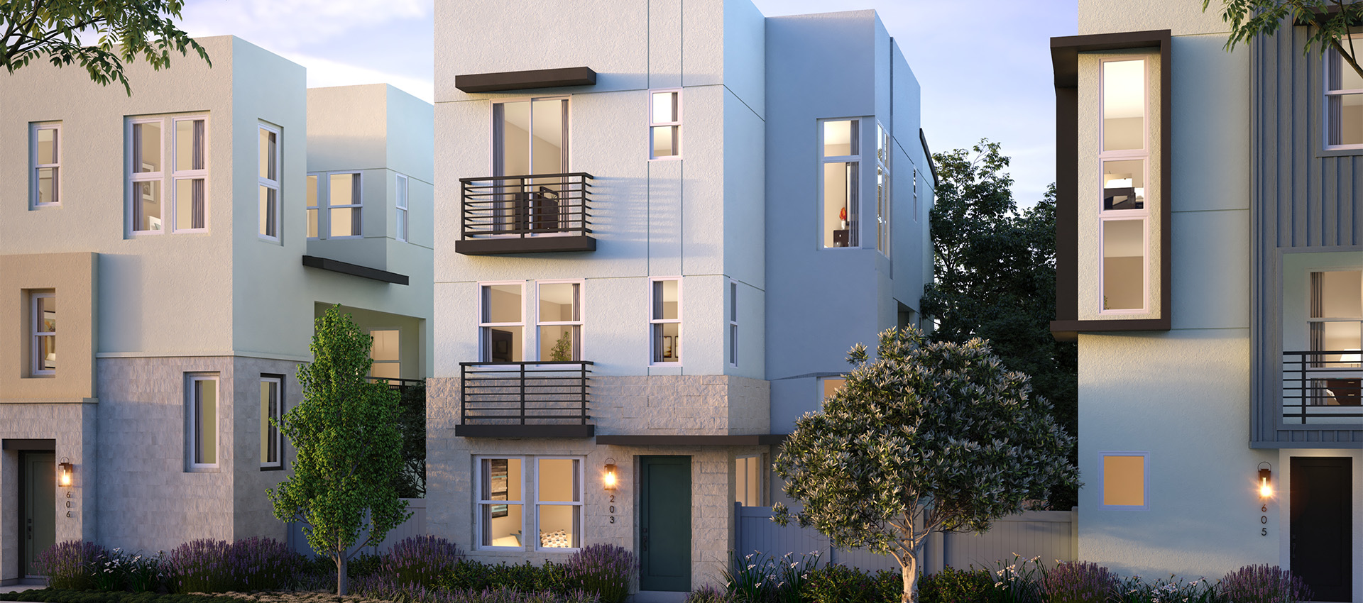 Preliminary exterior rendering for plan 2 in AERO at 3Roots