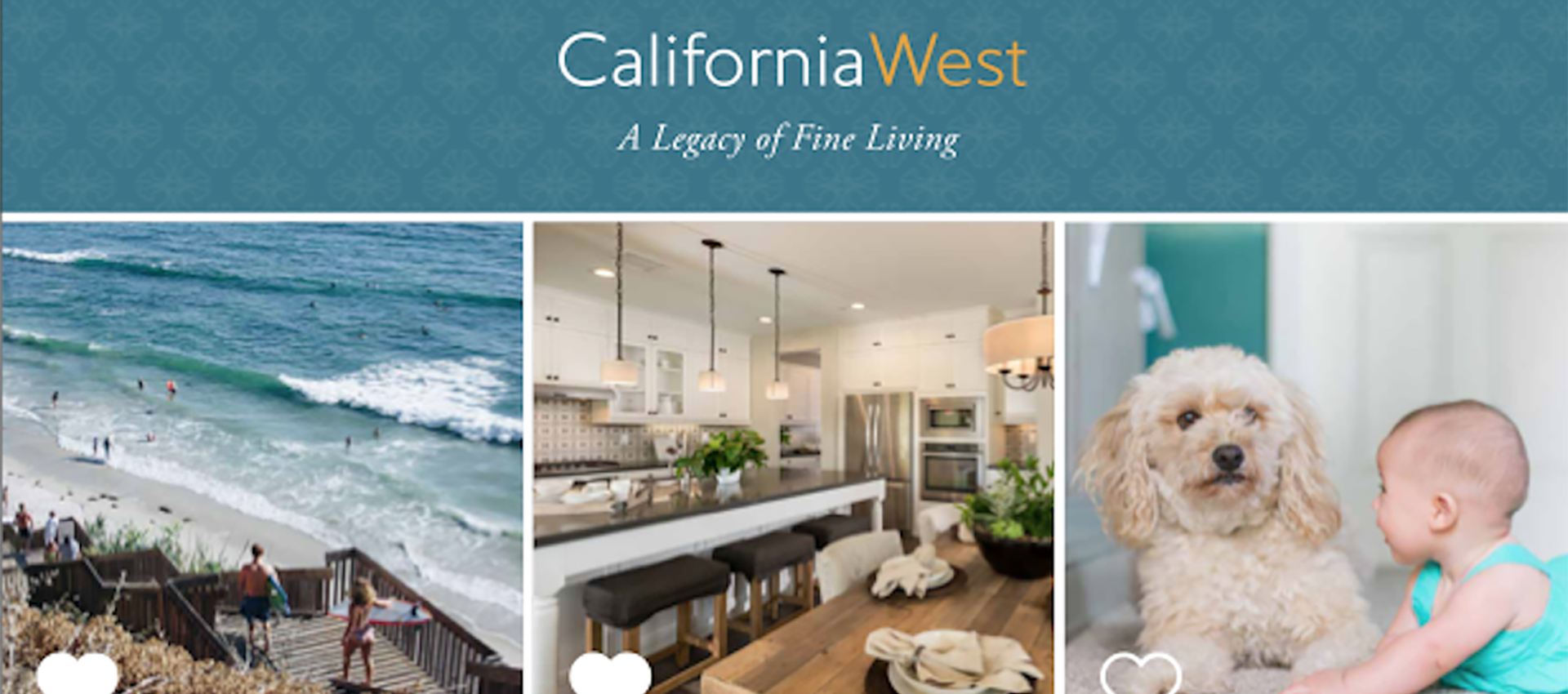 Image collage with a beach, kitchen, a baby pictures