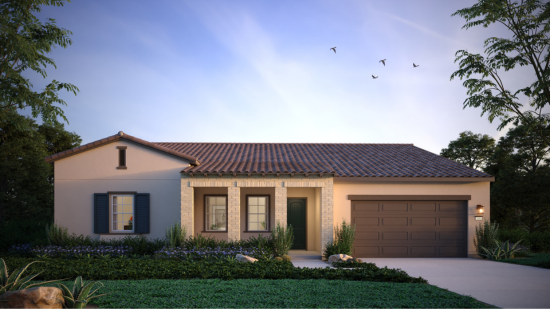 Mountain House Homesite 701 in Escondido featuring a spacious single-story Plan 2A home with 4 bedrooms, 3.5 baths, an open-concept design, and scenic hillside views.